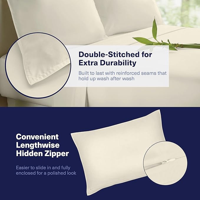 Kickoff Viscose Bamboo Sheets King Size 4-pc 100% Organic Bamboo Viscose Bed Cooling Sheets King Size Set Cool Bedding for hot Sleepers Sheet, Flat, Fitted, Pillowcases (Buttercream,K)