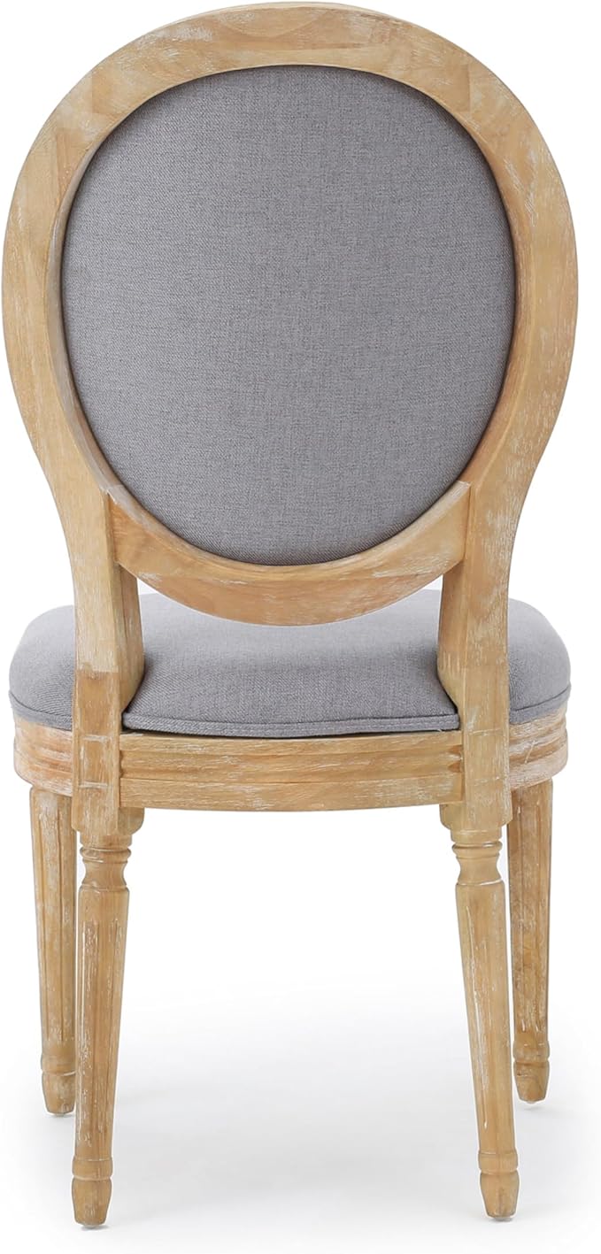 GDFStudio Hedwig French Country Fabric Dining Chairs (Set of 4), Light Gray + Natural