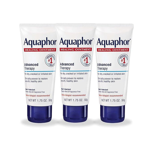 Aquaphor Advanced Therapy Healing Ointment, Hypoallergenic, Fragrance Free Body Moisturizer for Dry Skin and Minor Wound Care, Travel Size Skin Care Set, 1.75 Oz Tube, Pack of 3