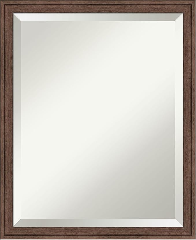 Amanti Art Brown Bathroom Mirror for Over Sink, 22x18 Florence Medium Brown Rectangle Vanity Mirror, Small Casual Frame, Hangs Horizonally and Vertically, Bathroom Wall Decor, Beveled Edge