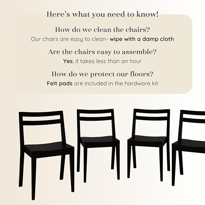 Grain & Grove Davie Dining Room Chairs Set of 4, Solid Wood Modern Kitchen Chair for Living Room, Kitchen, Black