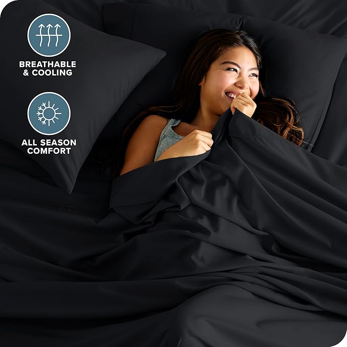 Bare Home Queen Sheet Set - Luxury 1800 Ultra-Soft Microfiber Queen Bed Sheets - Double Brushed - Deep Pockets - Easy Fit - 4 Piece Set - Bedding Sheets & Pillowcases (Queen, Black)