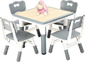 FUNLIO Kids Table and 4 Chairs Set, Height Adjustable Toddler Table and Chair Set for Ages 3-8, Easy to Wipe Arts & Crafts Table, for Classrooms/Daycares/Homes, CPC & CE Approved (5-Piece Set) - Gray