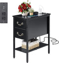 VECELO End Tables,Narrow Nightstands with Charging Station & USB Ports &Drawers,Night Stand for Living Room, Bedroom,Black