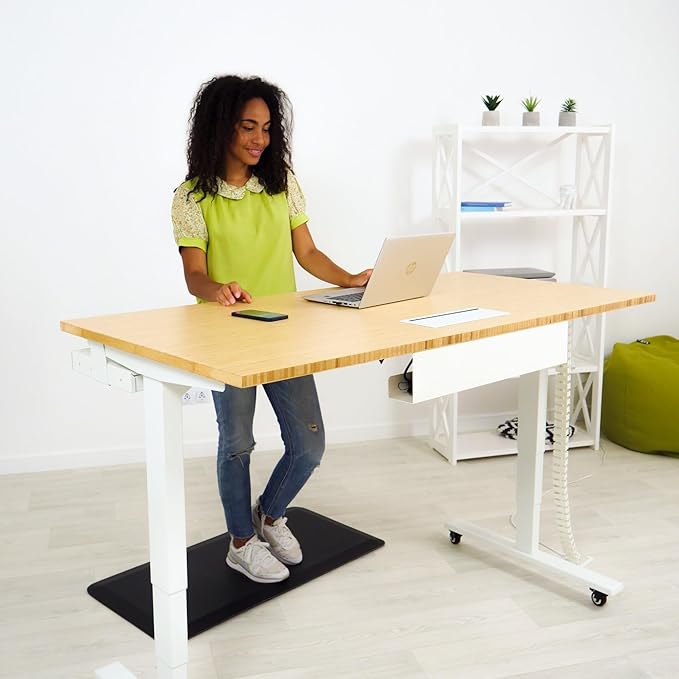 Progressive Desk Stand Up Adjustable Height Electric Standing Desk - 60"x30" Dual Motor, Computer Workstation Sit Stand Table for Home Office - Light Walnut, Black Frame
