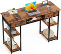 Whitmor Computer Desk - 48 Inch Home Office Study Writing Table with 2 Fabric Drawers, Storage Shelves, Side Bag, Headphone Hook, Brown