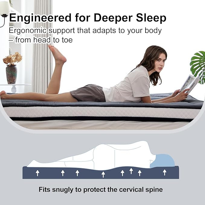 Welnow Japanese Futon Floor Mattress, Thick Queen Size Tatami Mat Portable & Foldable Roll Up Floor Bed Mattress with Storage Bag, Sleeping Pad for Adults, Dorm, Guest Bed, Camping and Travel, Black