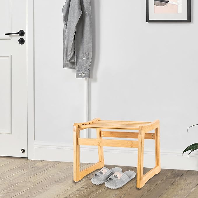 Bamboo Step Stool for Kids - Shoe Changing Foot Rest Stool for Living Room, Bedroom, Garden Leisure, Outdoor (Natural)
