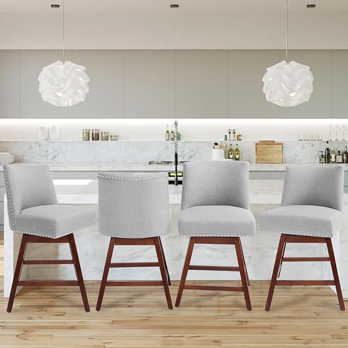 Counter Height Barstools Set of 4,360° Swivel Bar Stools with Back,26 inch Modern Counter barstools,Upholstered Bar Tall Stools for Kitchen Counter,Kitchen Island,Bar, Home (Light Gray, SET OF 4)