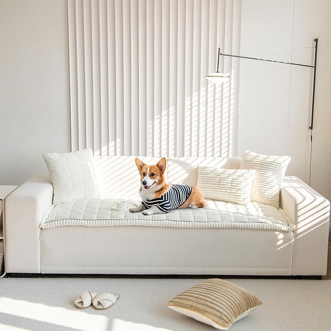 OTOB Couch Cover for Dogs Washable, Non Slip Plush Sofa Covers for 3 Cushion Couch, Fuzzy Pet Friendly Mat Bed Furniture Protector Sofa Slipcover, All Seasons (Cream, 27.6" x 70.9")