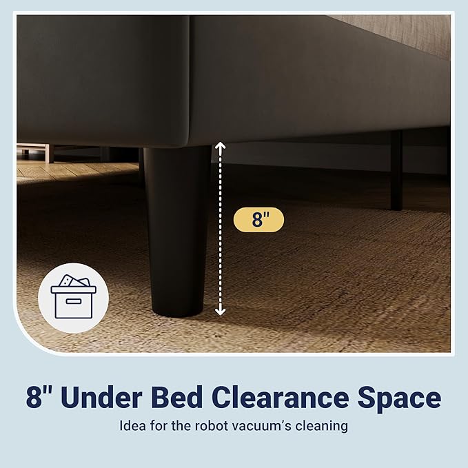 Allewie Queen Size Platform Bed Frame with Velvet Upholstered Wingback Headboard, No Box Spring Needed, Under Bed Storage Space, Strong Wooden Slats, Modern Mattress Foundation, Easy Assembly, Grey
