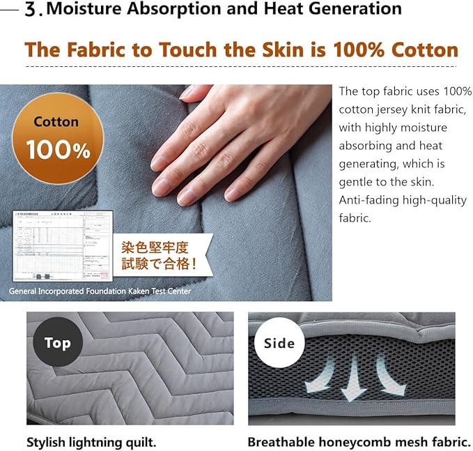 EMOOR Japanese Wool-Blend Padded Futon Mattress GOMA Twin Dark Gray, Gusset Foldable Sotrable Elastic Bands Floor Sleeping Guest Bed Tatami Mat