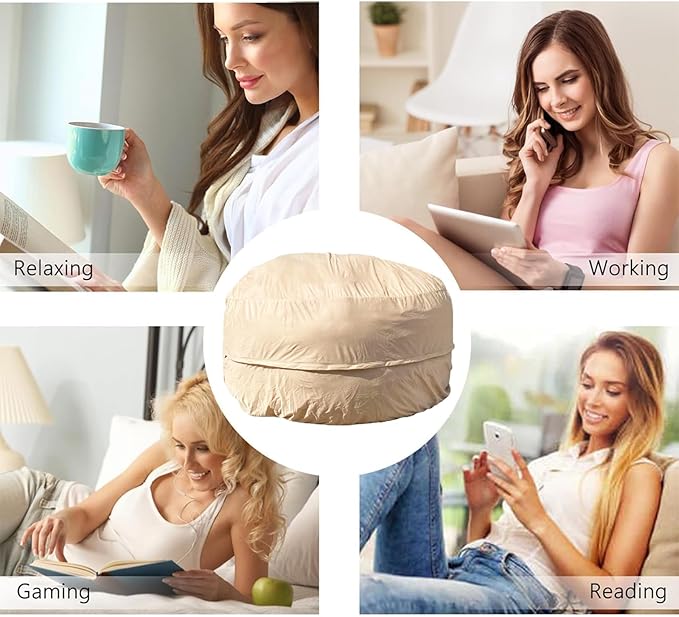 BCU Giant Bean Bag Cover Inner Lining for EPP EPS Beanbag Beans Storage Reusable Washable, 7FT