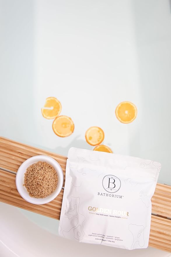 Bathorium Golden Hour Mud Mineral Soak, Detox Bath Soak with French Grey Sea Salt, Ginger & Mandarin, Sinus Relief & Recovery, pH-Balanced for Women, Approximately 3 Baths, 32 oz