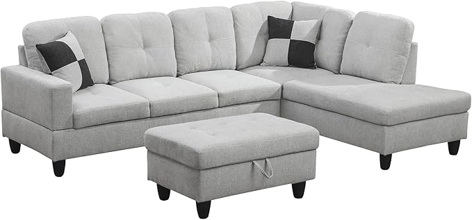L Shaped Sectional Couches, Lounge Modular Sectional Sofa with Ottoman Storage, Modern Comfy L Shaped Couch for Living Room Furniture Sets, Bedroom, Gray