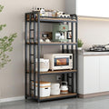 Adjustable 4-Tier Heavy Duty Kitchen Baker's Rack with Power Outlet, with Industrial Wheels, Free Standing Microwave Oven Cart Stand for Storage in Living Room, Garage, Rustic Brown