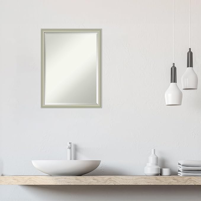 Amanti Art Silver Bathroom Mirror for Over Sink, 26x20 Florence Silver Rectangle Vanity Mirror, Medium Casual Frame, Hangs Horizonally and Vertically, Bathroom Wall Decor, Beveled Edge from WI, USA