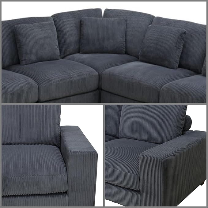 Sectional Couches for Living Room, Stylish Sectional Loveseat Sofa with Ottoman & Deep Seats, Living Room Furniture Home Sofa for Adults, Blue Gray