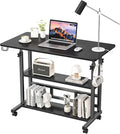 Adjustable Height Standing Desk, Rolling Stand Up Desk with Storage Shelves, 31.5" Small Mobile Computer Desk, Portable Laptop Table (Simple Black)