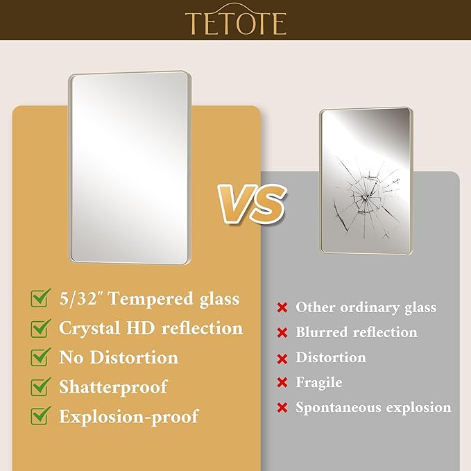 TETOTE 72 x 36 Inch Brushed Nickel Mirror Metal Framed Bathroom Mirror, Tempered Glass, Modern Farmhouse Wall Mounted Mirror for Decorative(Horizontal/Vertical)