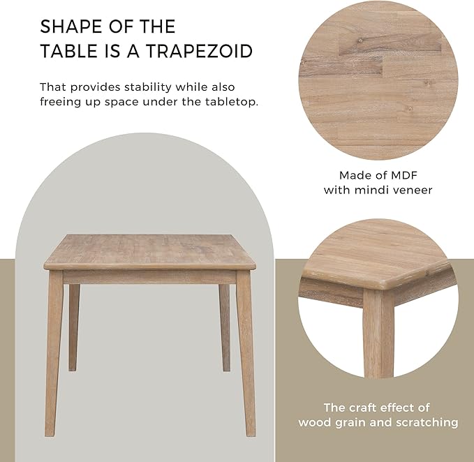 6 Pieces Dining Table Set with 60" Rectangle Kitchen Desk,Wooden Living Room Furniture W/ 4 Upholstered Chairs & 1 Bench,for Restaurant,Home Bistro,Natural Wood Wash