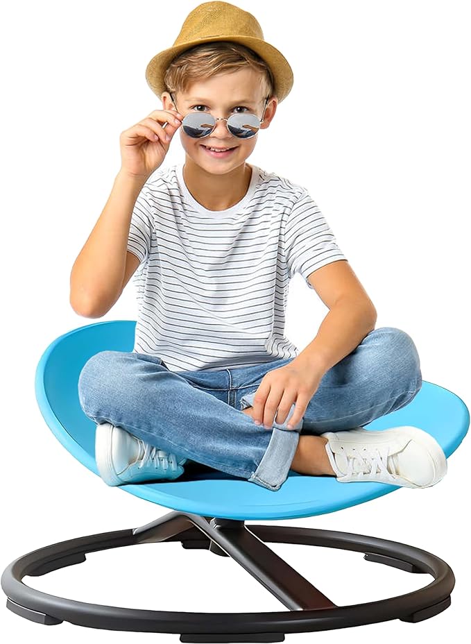 Kids Sensory Spinning Chair, Sit and Spin Toy, Autistic Childs Swivel Chair, Training Body Coordination, Metal Base Non-Slip Indoor and Outdoor Activity Toys (Blue)