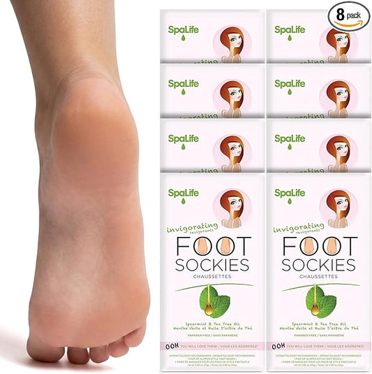SpaLife Moisturizing Foot Sockies | Foot Mask for Dry Cracked Feet Intensive Repair Treatment | Tea Tree Oil Softening Booties | Callus Remover Alternative | Self Care Gifts for Women | 8 Pack