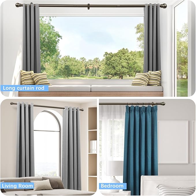 Curtain Rods for Windows 16 to 92 Inches, Curtain Rod Max Adjustable Length of 104 IN, 1" Diameter Drapery Rods Round Finials, Brown, Pack of 2