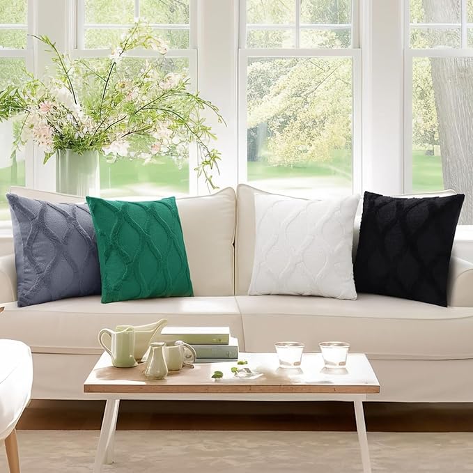 decorUhome Throw Pillow Covers 24x24 Inch Set of 2, Soft Plush Faux Fur Wool Cream White Couch Pillow Covers, Decorative Neutral Pillow Cases for Bed Sofa Living Room Home Decor