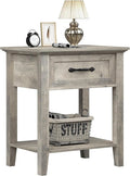 IDEALHOUSE Grey Nightstand, End Table with Drawer, Side Table for Spaces, 2 Tiers Storage Shelves with Dresser, Bedside Table for Living Room, Bedroom, Dorm (Grey)