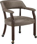 LEEMTORIG Large Dining Chairs with Casters and Arms, Rolling Dining Chairs with Wheels, Boss Caption's Chairs, 26" D x 25.2" W x 31.5" H, Espresso Legs & Dark Brown Fabric SY-318-DK