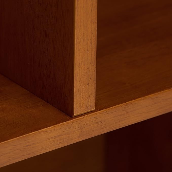 SIMPLIHOME Draper Bookcase - 64 inch Tall Solid Hardwood Wide Storage Bookshelf in Teak Brown, Mid-Century Modern Storage for Living Room, Study Room or Office with Adjustable Shelves and Tapered Legs