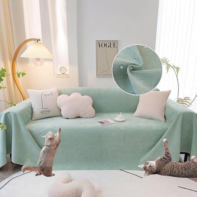 STACYPIK Light Green Waterproof Couch Cover for Dogs, Non-Slip Sofa Cover for 2 Cushion Sofa, Anti-Scratch Resistant Couch Covers, Washable Furniture Protector, Loveseat Cover for Living Room-71X118IN