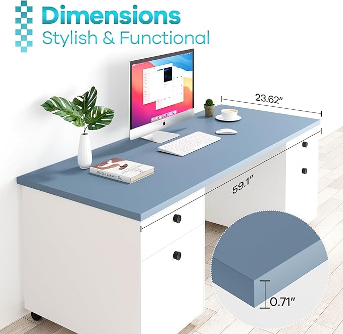 Kaboon Table Top 23.62" D x 59.1" W, Solid One-Piece Desktop, Universal Wood Countertop, Reversible Laminate Top, Double Desks, L-Desk DIY, Home and Commercial,Grayish Blue