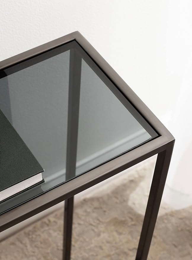 Kate and Laurel Jaspur Modern Narrow End Table, 16 x 8 x 24, Tinted Glass and Gray Metal, Decorative Contemporary Glass and Metal Side Table for Use as Bedroom Nightstand or Living Room Accent