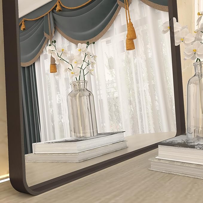 16x24 Bronze Bathroom Mirror, Rounded Rectangle Bronze Frame Mirror, Brushed Bronze Bathroom Vanity Mirror Wall-Mounted, Anti-Rust, Hangs Horizontally or Vertically