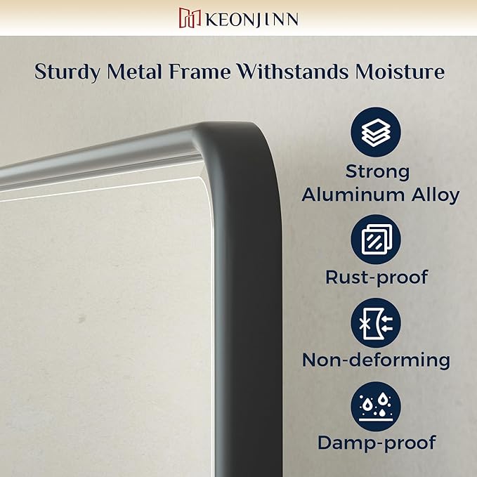 Keonjinn Pivot Mirror Bathroom, 20 x 24 In Beveled Tilt Mirror Bathroom, Matte Black Farmhouse Rectangular Metal Framed Mirrors, Rounded Corner Rectangular Vanity Mirrors for Wall, Horizontal/Vertical
