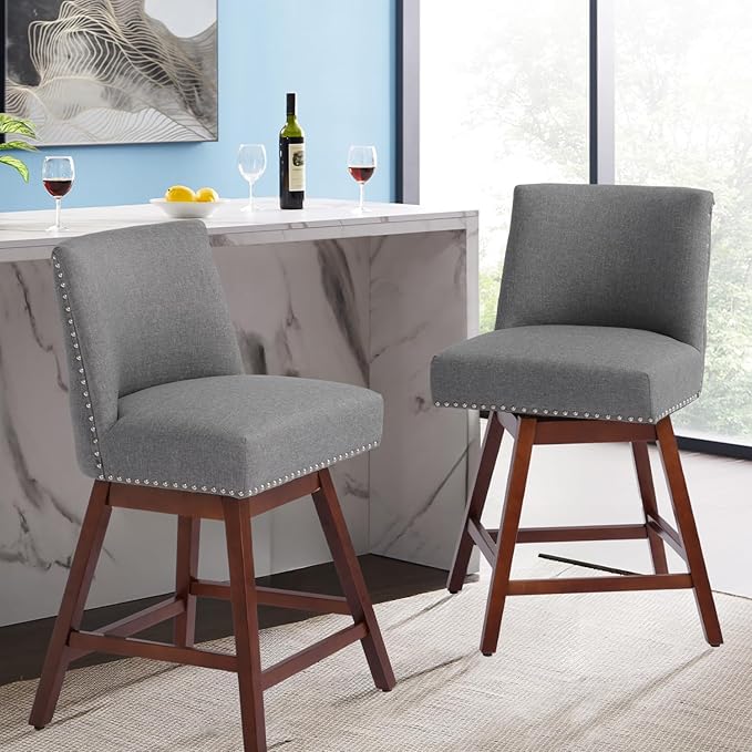 Counter Height Barstools Set of 4,360° Swivel Bar Stools with Back,26 inch Modern Counter barstools,Upholstered Bar Tall Stools for Kitchen Counter,Kitchen Island,Bar, Home (Dark Gray, SET OF 4)