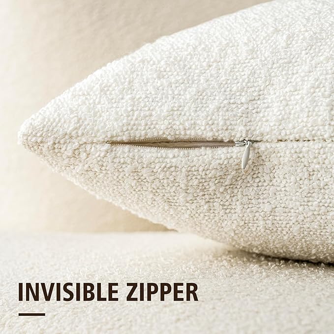 Foindtower Pack of 2, Decorative Textured Boucle Throw Pillow Covers Accent Solid Pillow Cases Cozy Soft Couch Cushion Case for Chair Sofa Bedroom Living Room Home Decor 22 x 22 Inch White