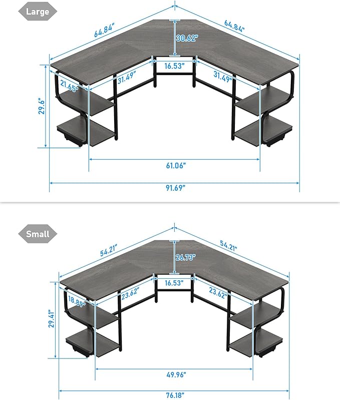 Teraves Modern L Shaped Desk with Shelves,64.84" Gaming Computer Desk for Home Office,Corner Desk with Desktop (Black Oak+Black Frame, Large+4 Tier Shelves)