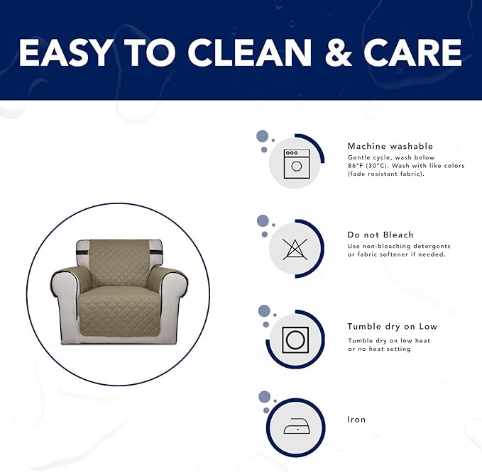 PureFit Reversible Sofa Cover Water Resistant Loveseat Couch Cover, Machine Washable Furniture Cover with Non-Slip Foam and Adjustable Strap for Dogs, Pets (Loveseat, Beige/Ivory)