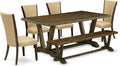 East West Furniture V777VE703-6 6 Piece Dining Set Contains a Rectangle Dining Room Table with V-Legs and 4 Brown Linen Fabric Parson Chairs with a Bench, 40x72 Inch, Multi-Color