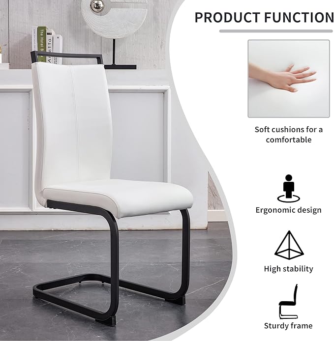 Dining Chairs Set of 8, Black Faux Leather with Metal Frame, Modern Kitchen Chairs with Padded Seat High Back for Dining Room, Kitchen, Living Room