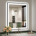 36x30 Inch LED Bathroom Mirror with Lights (Front Lit and Backlit) Black Framed Lighted Vanity Mirror for Bathroom Wall Dimmable Anti-Fog Memory Tempered Glass Horizontal/Vertical