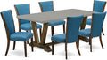 East West Furniture V797VE721-7 7 Piece Dining Table Set Consist of a Rectangle Dining Room Table with V-Legs and 6 Blue Color Linen Fabric Upholstered Chairs, 40x72 Inch, Multi-Color