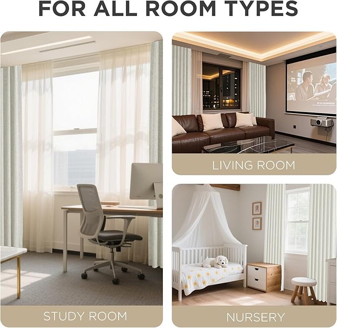 Joydeco 100% Blackout Curtains for Bedroom - Natural Linen Curtains 66" W x 96" L Long, Thermal Insulated 2 Panels Light Beige. Room Darkening Light Blocking Drapes for Living Room