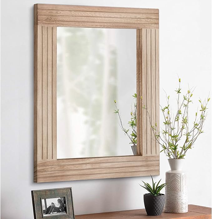 Mirrors for Wall Rustic Wooden Frame Rectangle Mirror Vintage Hanging Mirror for Bedroom Bathroom Living Room Farmhouse Wall Decor Small 16" x 12 "