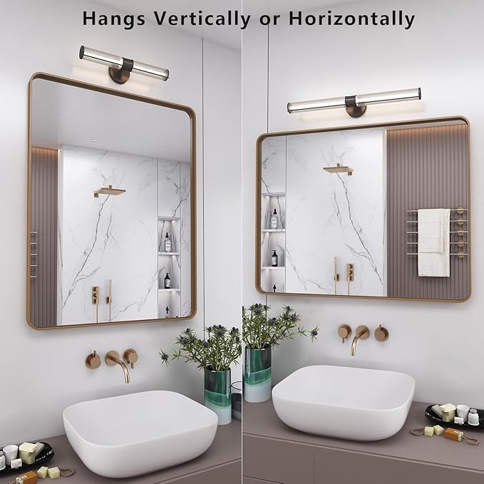 60x40 Gold Bathroom Mirror, Brushed Metal Frame Gold Vanity Mirror, Large Rectangle Mirror for Wall, Rounded Corner, Shatterproof, Anti-Rust (Horizontal/Vertical)