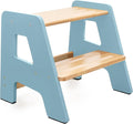 2-Step Wooden Step Stool for Toddlers | Kids Stool for Bathroom Sink & Kitchen Use | Non-Slip Step | Wooden Stool for Children Ages 2+ Years Blue