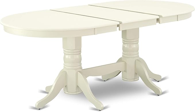 East West Furniture VABO5-LWH-LC 5 Piece Kitchen Table & Chairs Set Includes an Oval Dining Room Table with Butterfly Leaf and 4 Faux Leather Upholstered Chairs, 40x76 Inch, Linen White